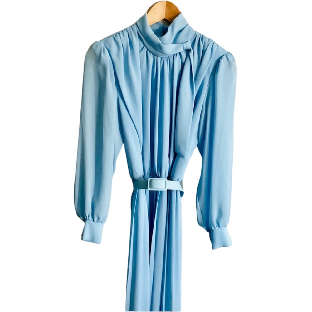 Vintage | D'Allairds Cocktail Semi-Sheer Midi Dress Pleated Classic Size S/M - Picture 3 of 14